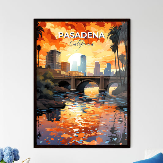 Pasadena, California, A Poster of a bridge over a river with palm trees and a city in the background Default Title