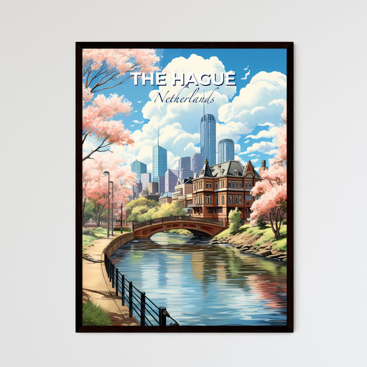 The Hague, Netherlands, A Poster of a bridge over a river with trees and a city in the background Default Title