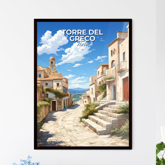 Torre Del Greco, Italy, A Poster of a stone street with stone buildings and stairs Default Title