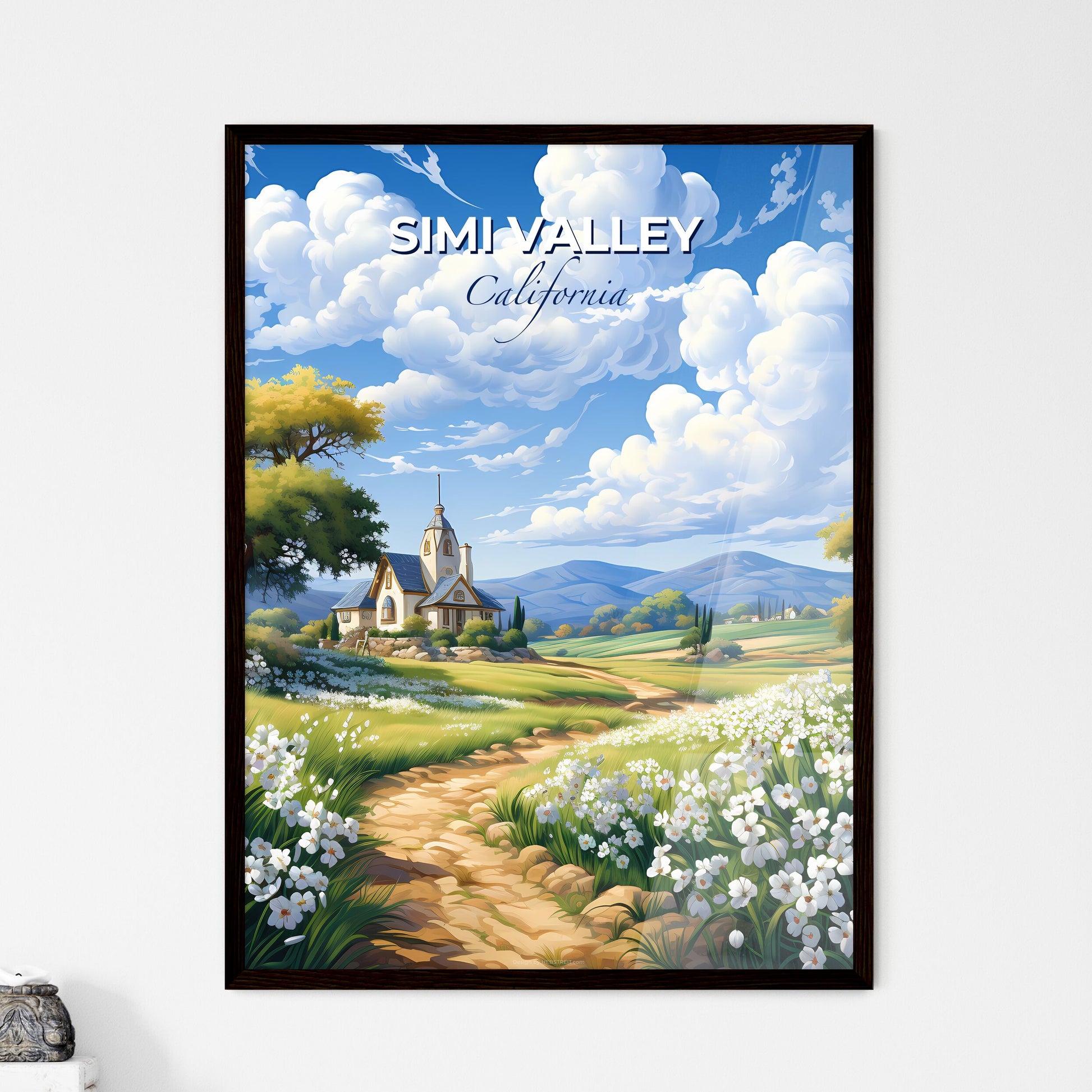 Simi Valley, California, A Poster of a landscape with a house and flowers Default Title
