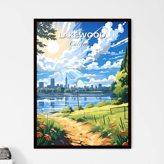 Lakewood, California, A Poster of a landscape of a lake with a city in the background Default Title