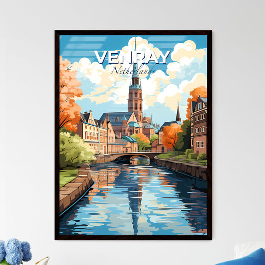 Venray, Netherlands, A Poster of a river with a bridge and a church in the background Default Title