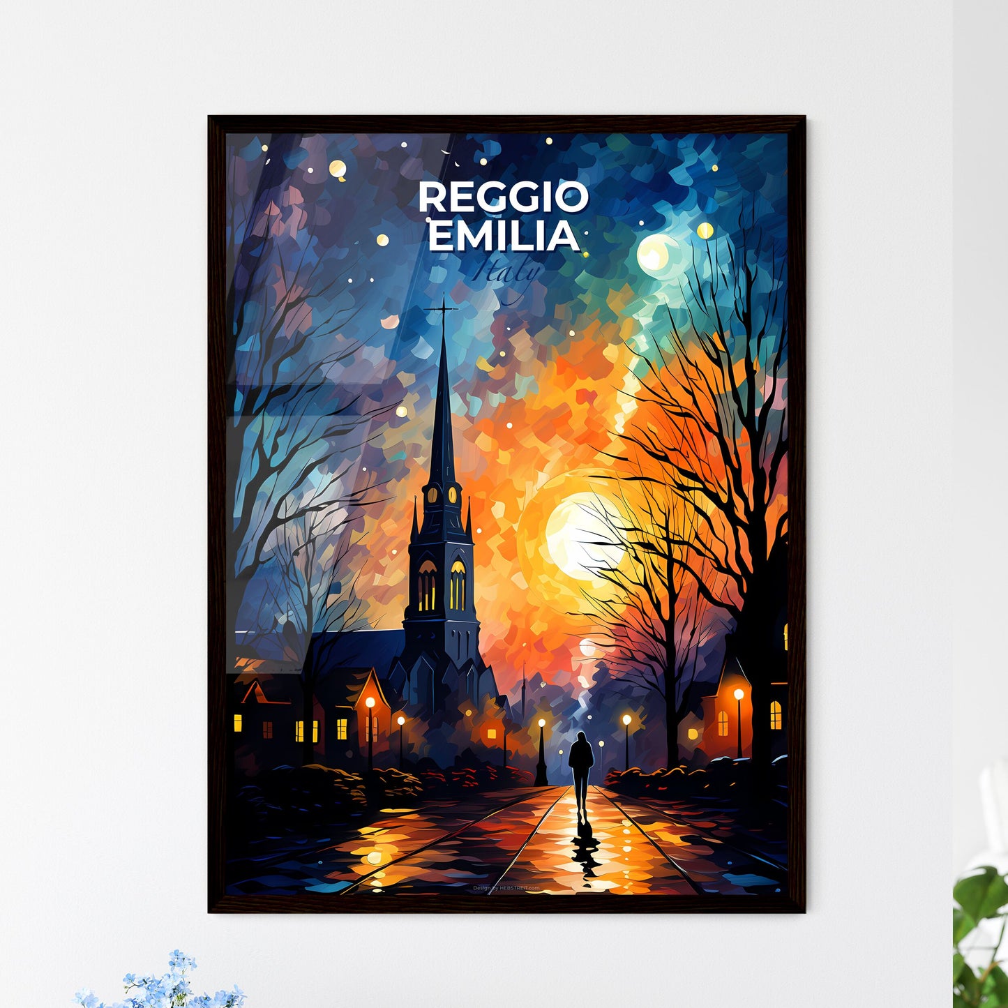 Reggio Emilia, Italy, A Poster of a painting of a church and a building Default Title