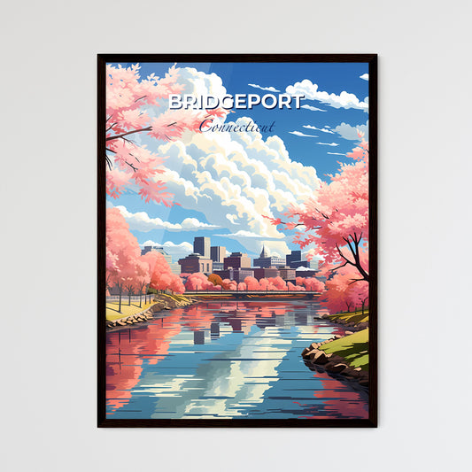 Bridgeport, Connecticut, A Poster of a river with pink trees and buildings in the background Default Title