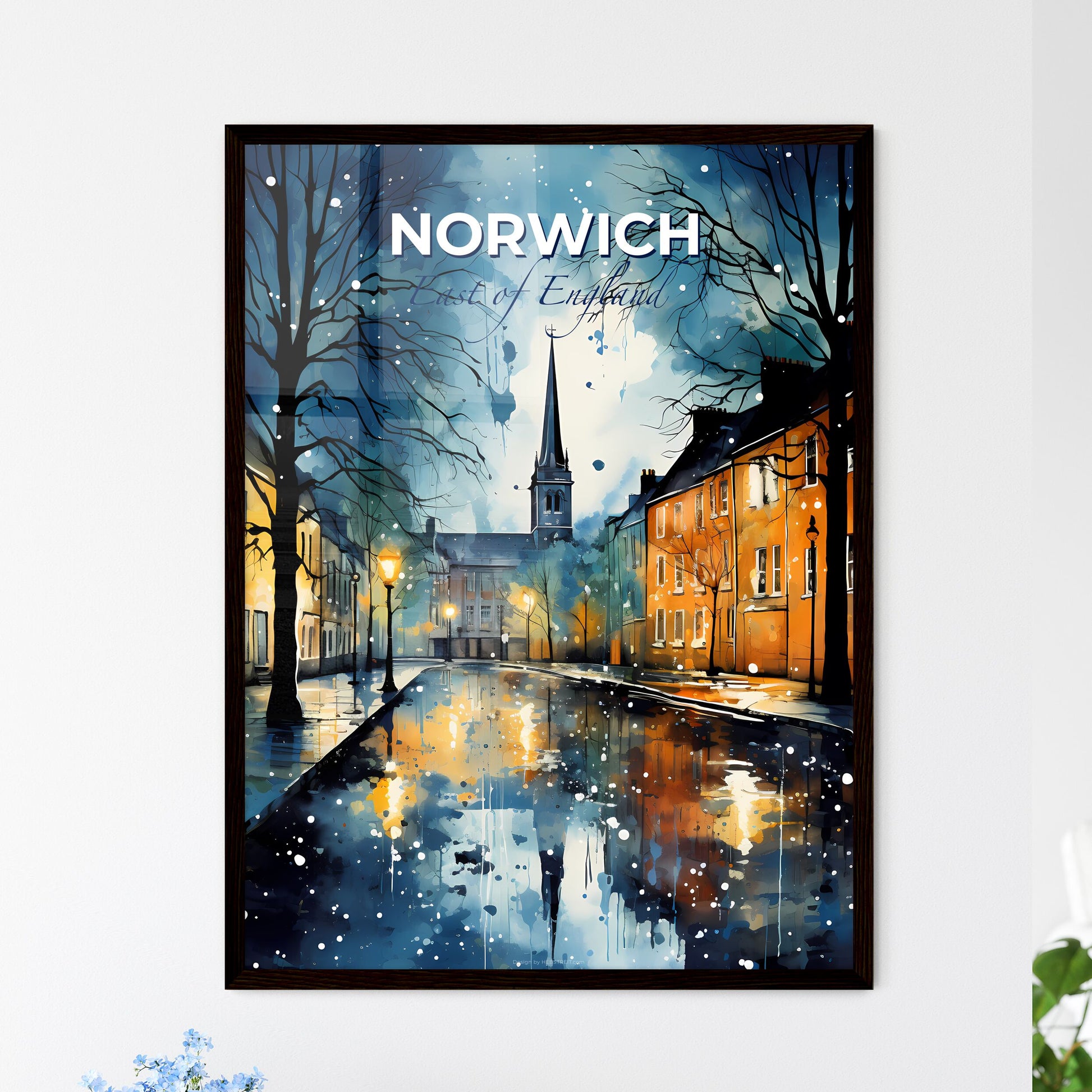 Norwich, East of England, A Poster of a street with buildings and a church in the background Default Title