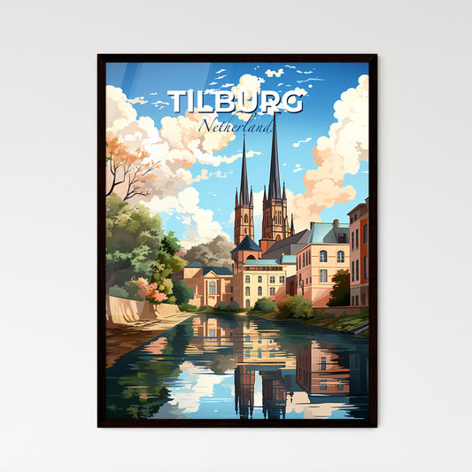 Tilburg, Netherlands, A Poster of a river with a body of water and a building with towers Default Title