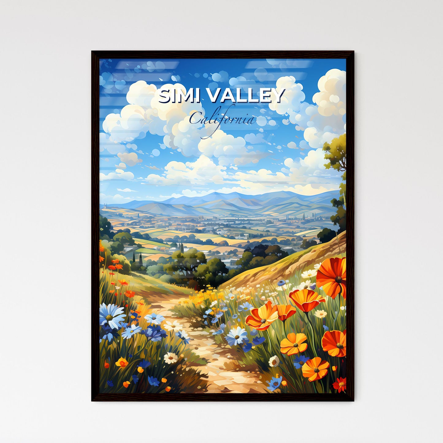 Simi Valley, California, A Poster of a painting of a landscape with flowers and trees Default Title
