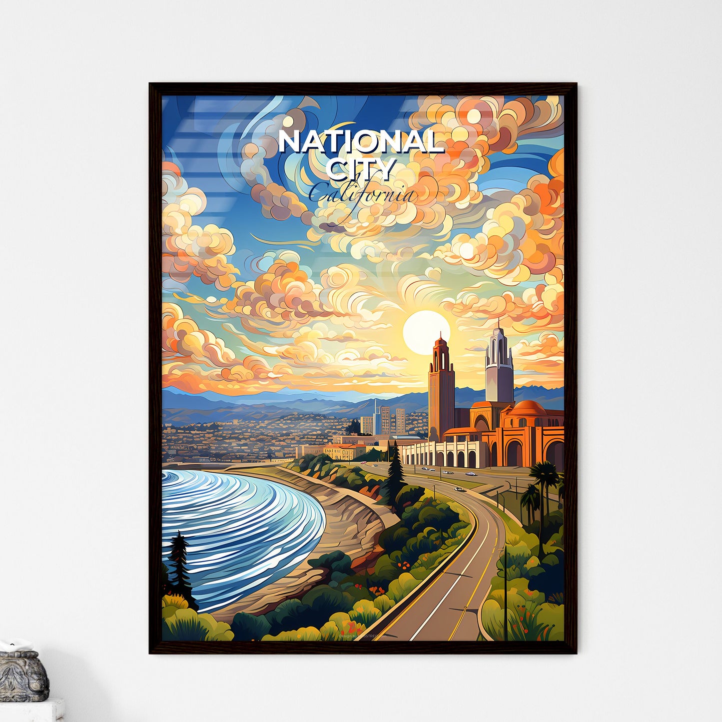National City, California, A Poster of a city with a road and water Default Title