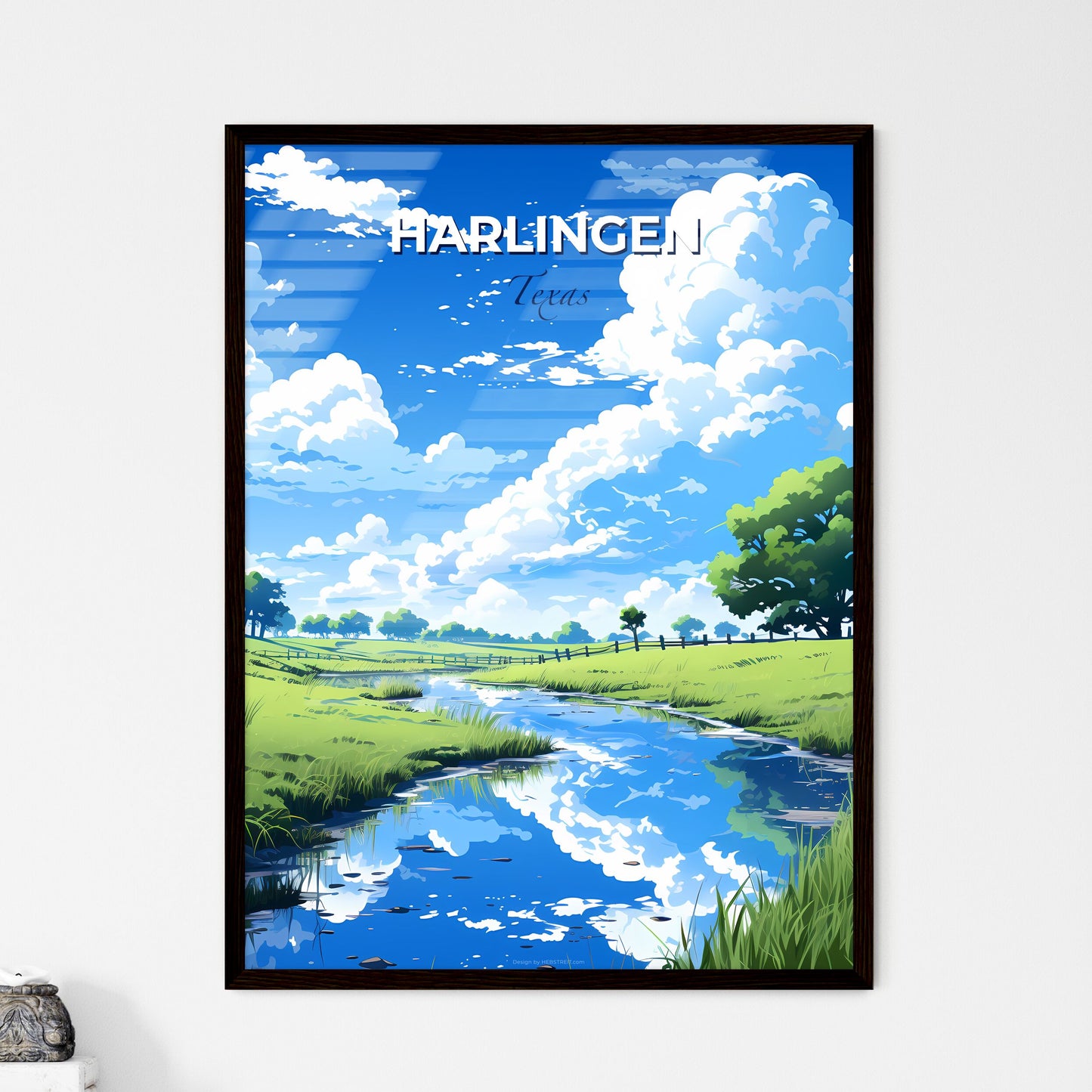 Harlingen, Texas, A Poster of a stream running through a grassy field Default Title