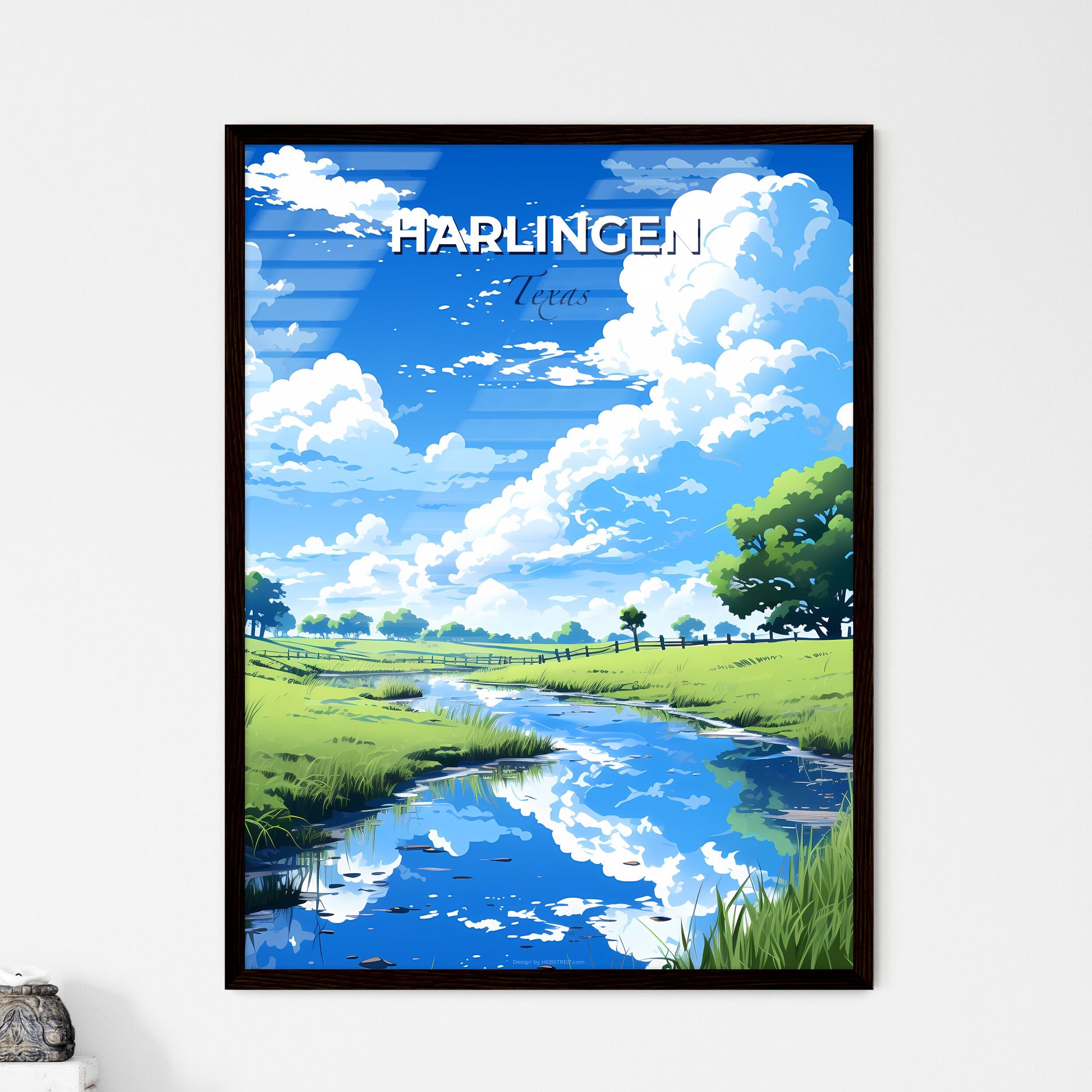 Harlingen, Texas, A Poster of a stream running through a grassy field Default Title