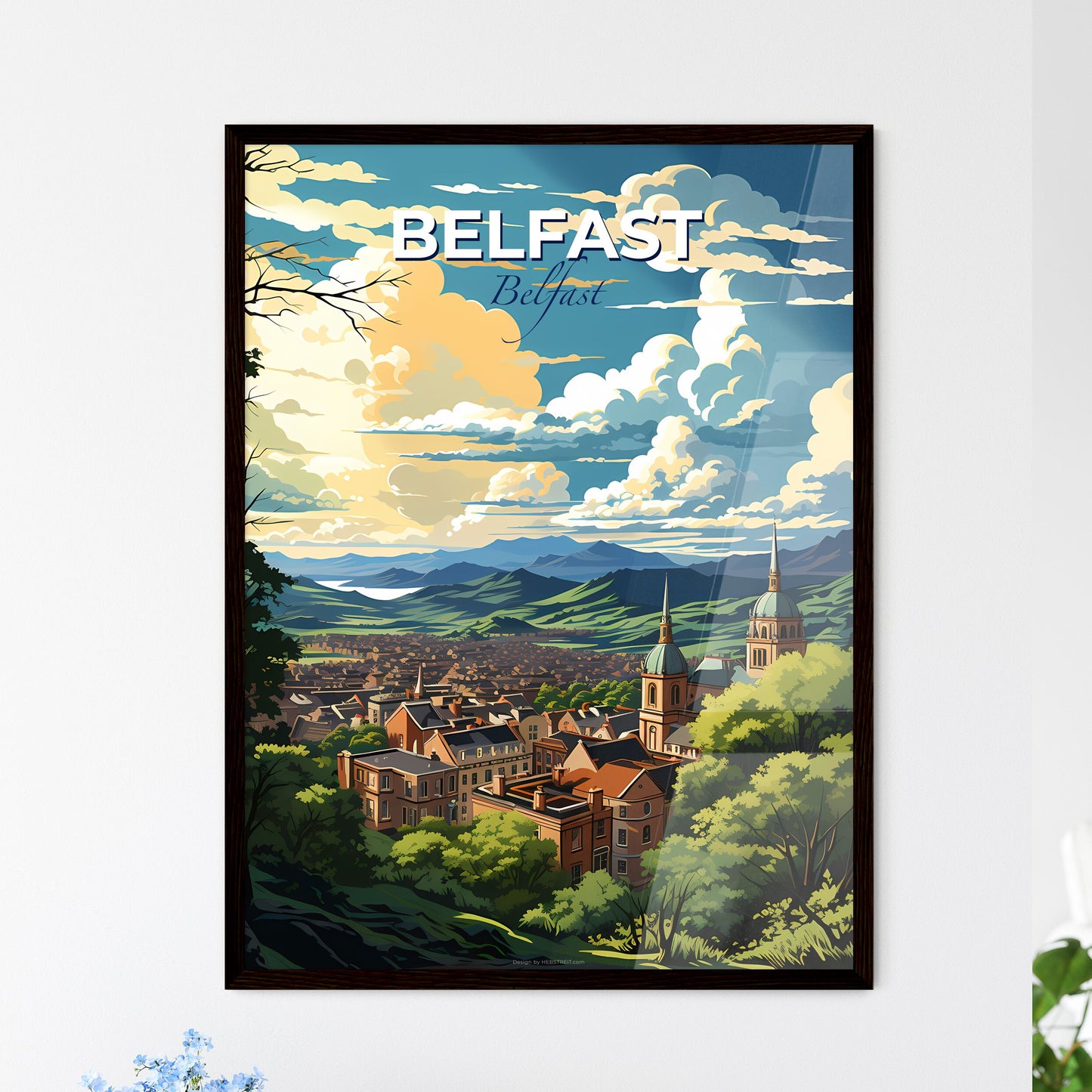 Belfast, Belfast, A Poster of a landscape of a city with trees and mountains Default Title