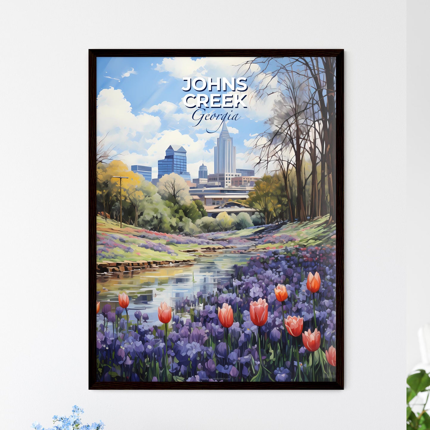 Johns Creek, Georgia, A Poster of a river running through a park with flowers Default Title