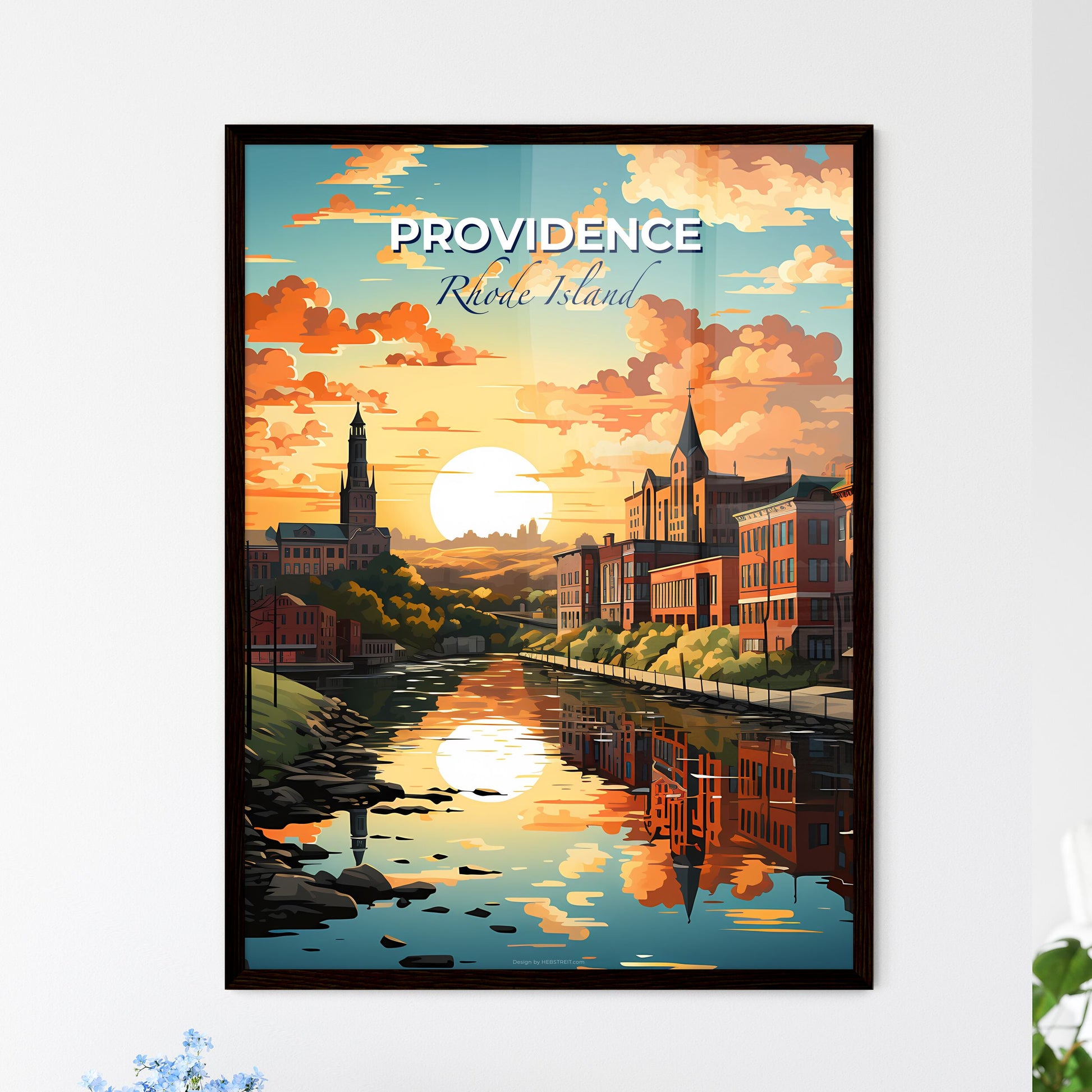 Providence, Rhode Island, A Poster of a river with a city and a sunset Default Title