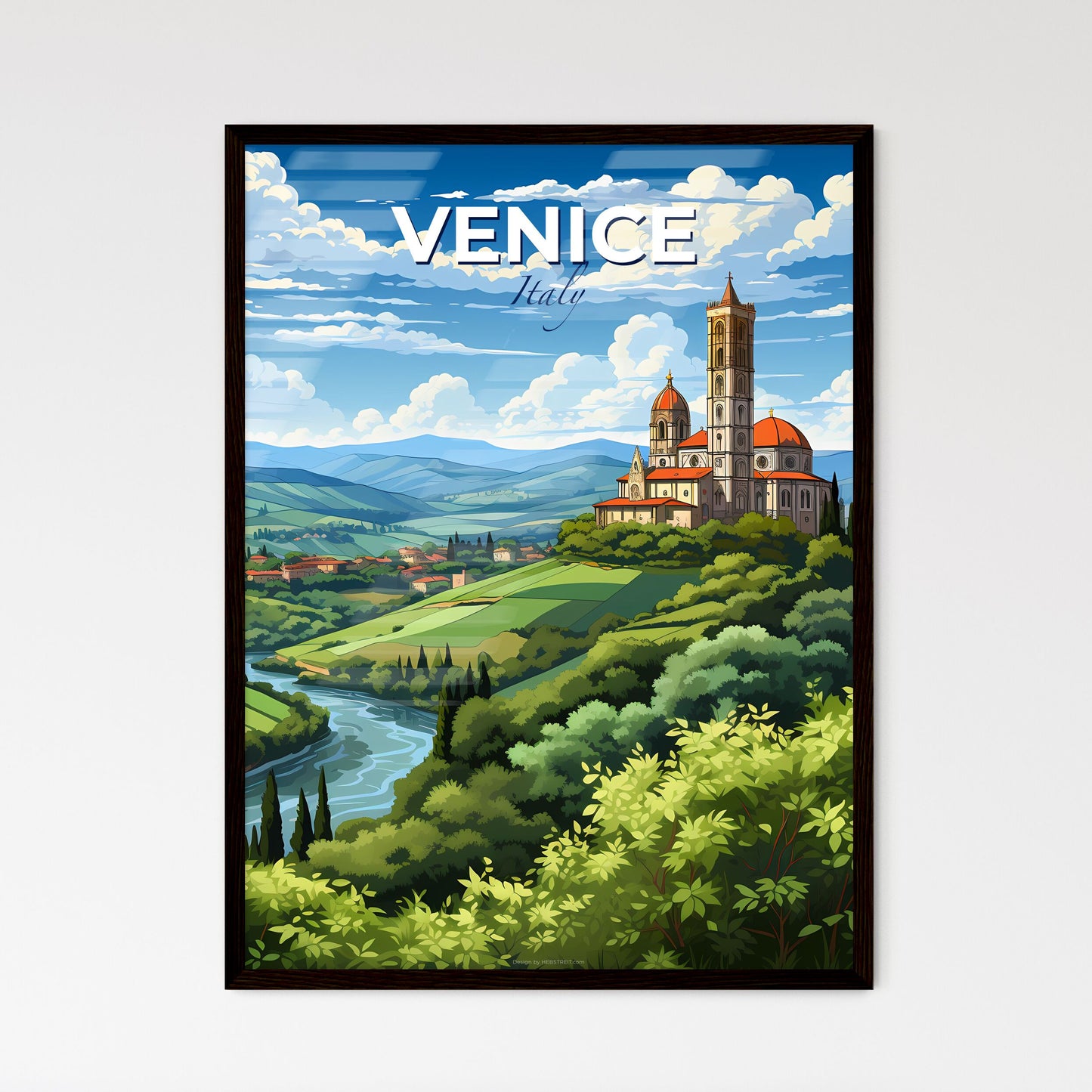 Venice, Italy, A Poster of a landscape with a castle and a river Default Title