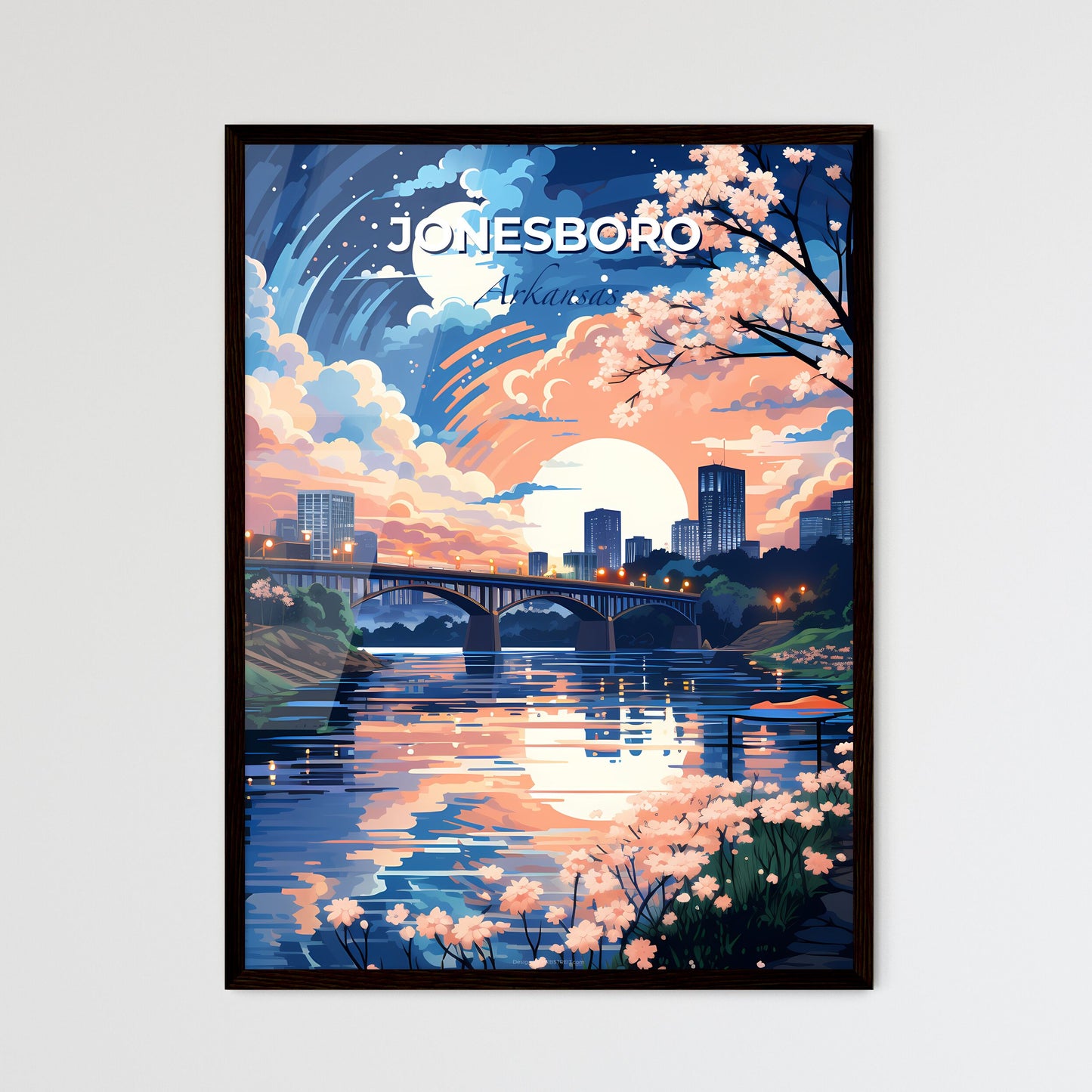 Jonesboro, Arkansas, A Poster of a bridge over a river with a city in the background Default Title