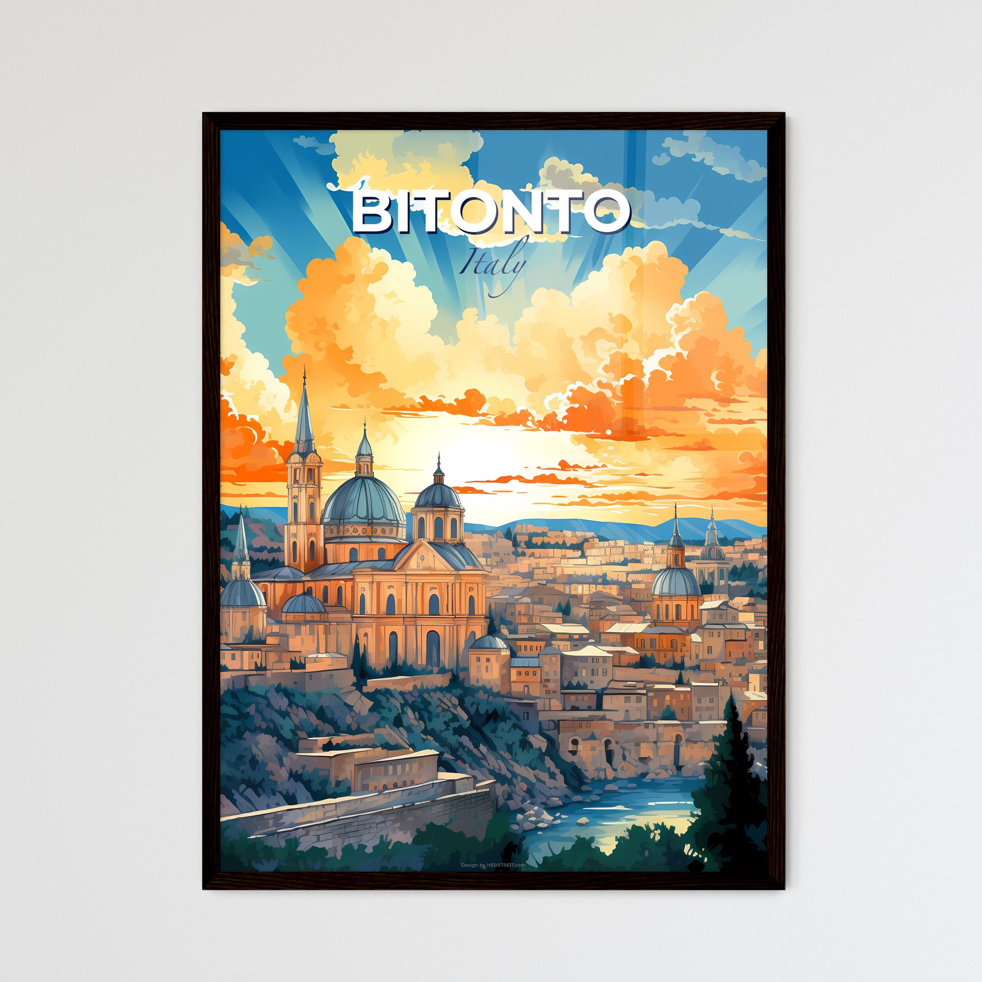Bitonto, Italy, A Poster of a city with a large building and a river Default Title
