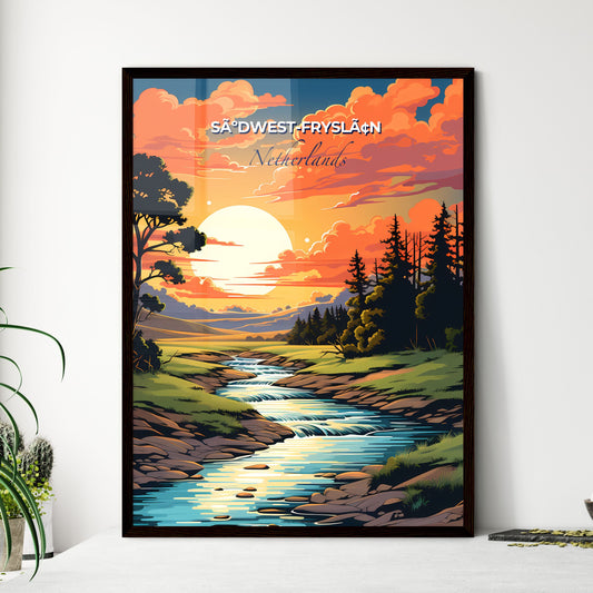 SãºDwest-Fryslã¢N, Netherlands, A Poster of a river running through a forest Default Title