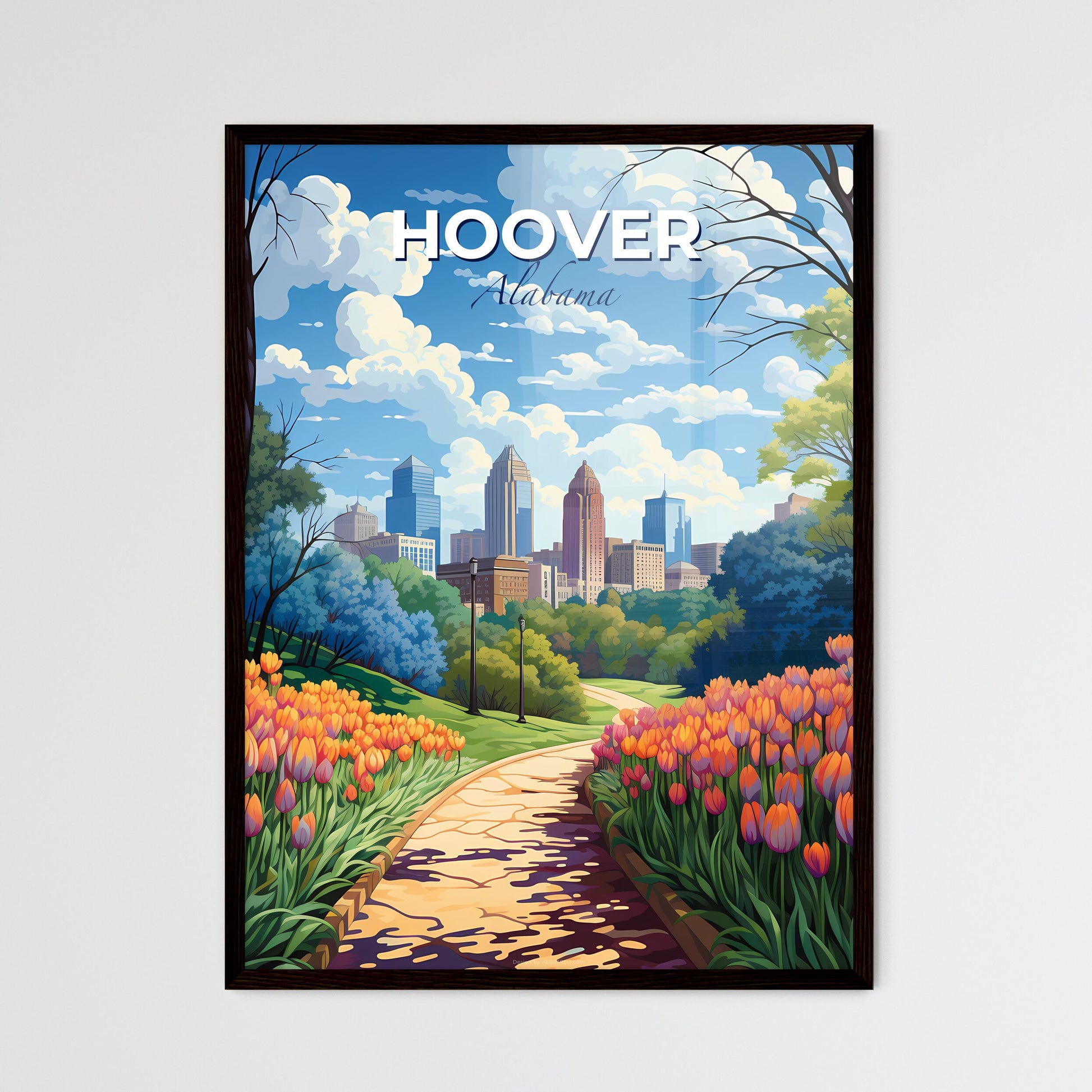 Hoover, Alabama, A Poster of a path in a park with flowers and trees Default Title