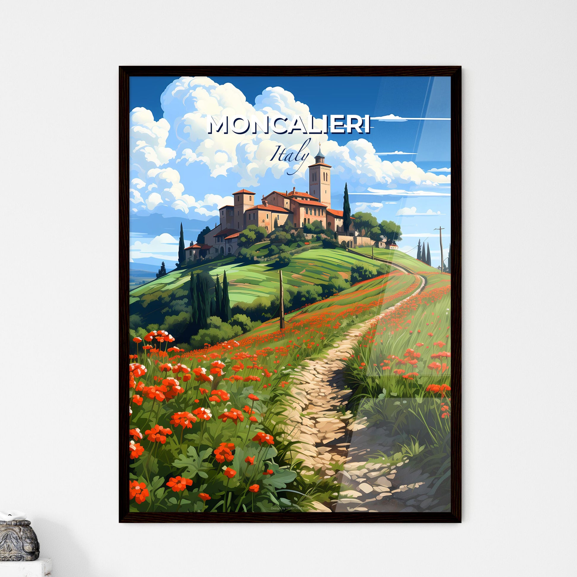Moncalieri, Italy, A Poster of a road leading to a building on a hill with flowers Default Title
