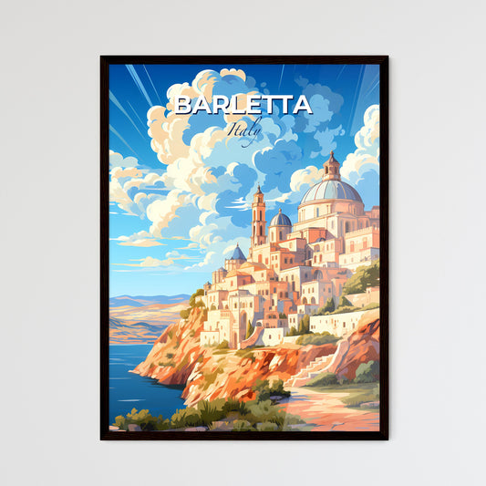 Barletta, Italy, A Poster of a painting of a city on a hill with a body of water and clouds Default Title