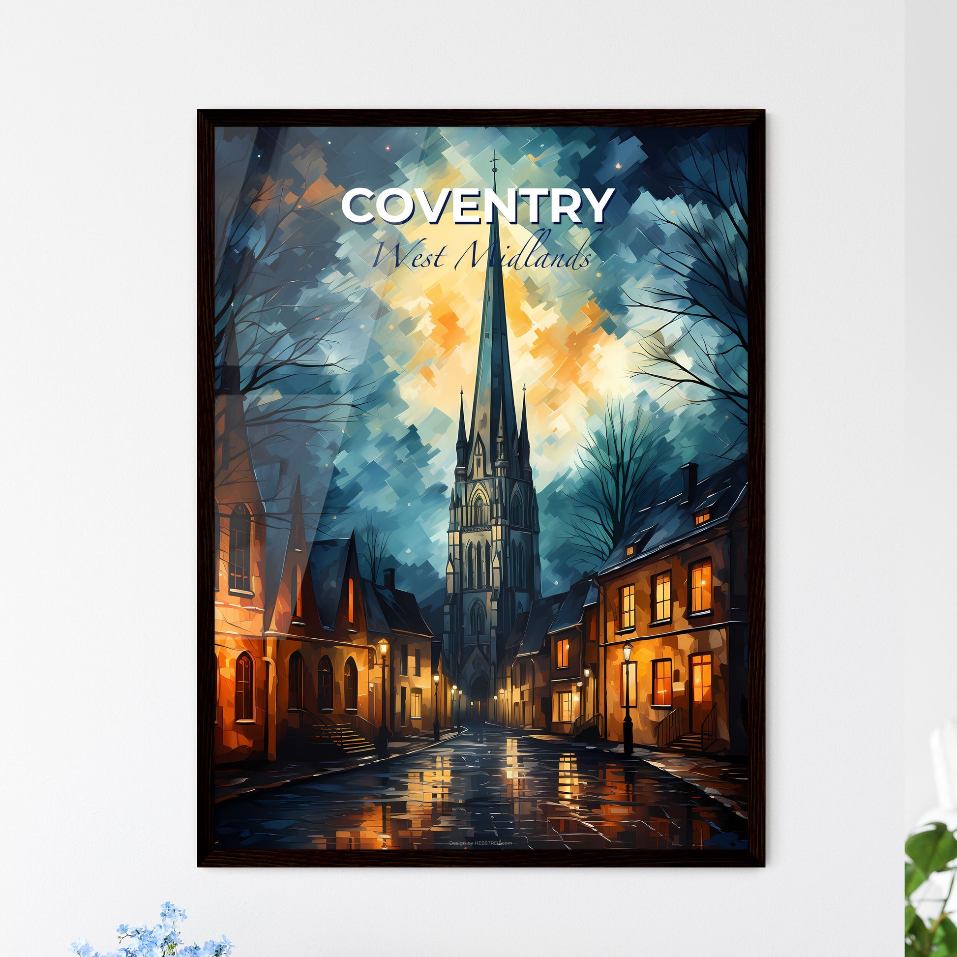 Coventry, West Midlands, A Poster of a street with a church and a moon Default Title
