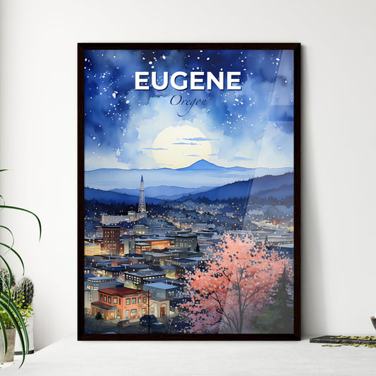 Eugene, Oregon, A Poster of a cityscape with a mountain in the background Default Title
