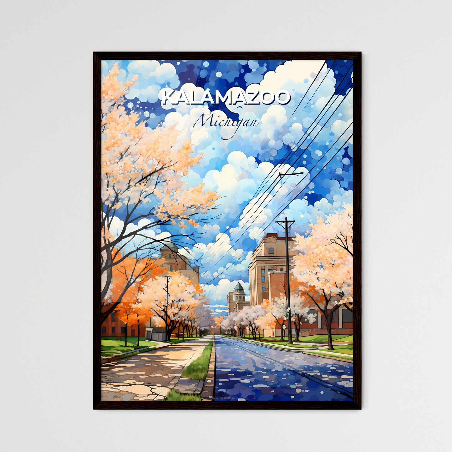 Kalamazoo, Michigan, A Poster of a street with trees and buildings on either side of it Default Title