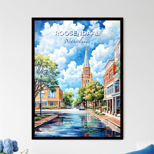 Roosendaal, Netherlands, A Poster of a street with a church tower and trees Default Title