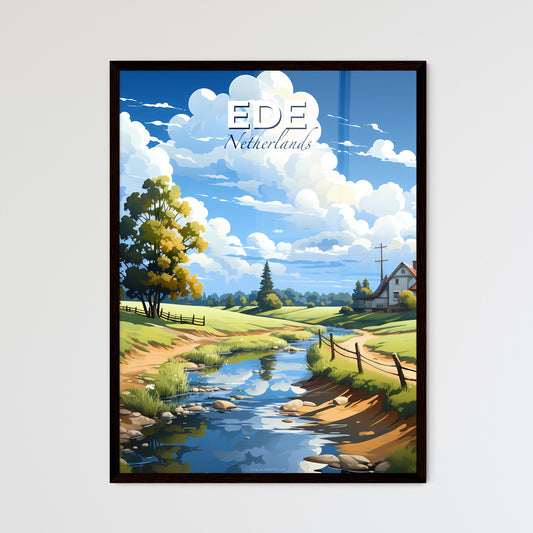 Ede, Netherlands, A Poster of a stream of water in a grassy field with a house and trees Default Title