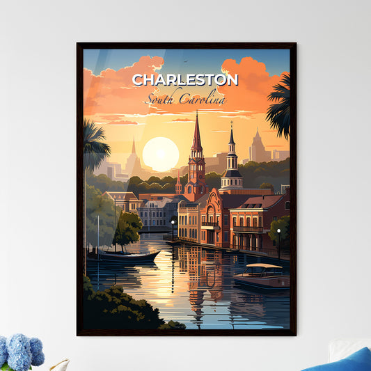 Charleston, South Carolina, A Poster of a sunset over a river with buildings and trees Default Title