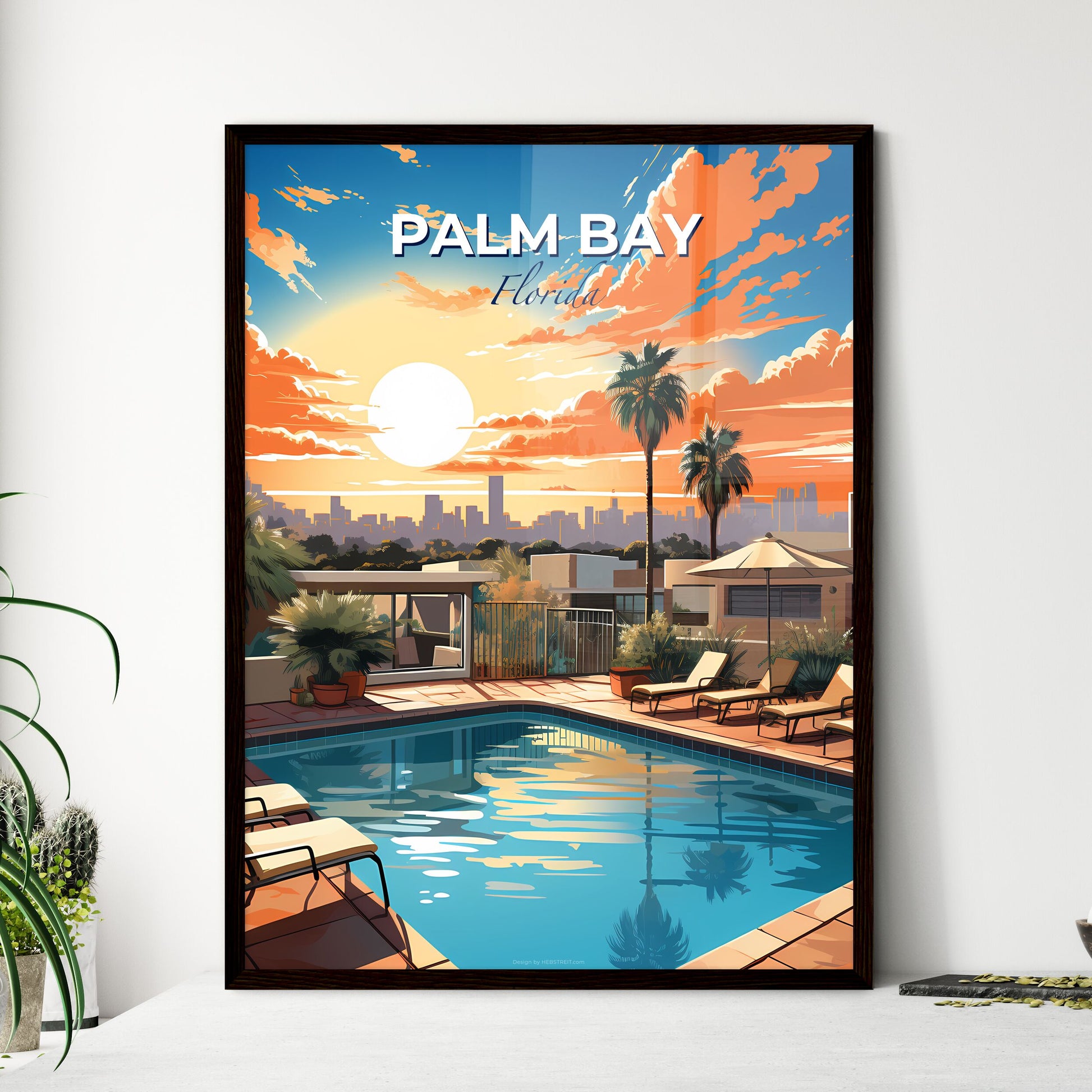 Palm Bay, Florida, A Poster of a pool with chairs and a building in the background Default Title