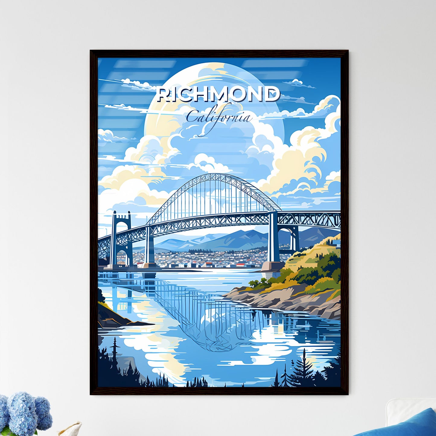 Richmond, California, A Poster of a bridge over water with a city and clouds in the sky Default Title