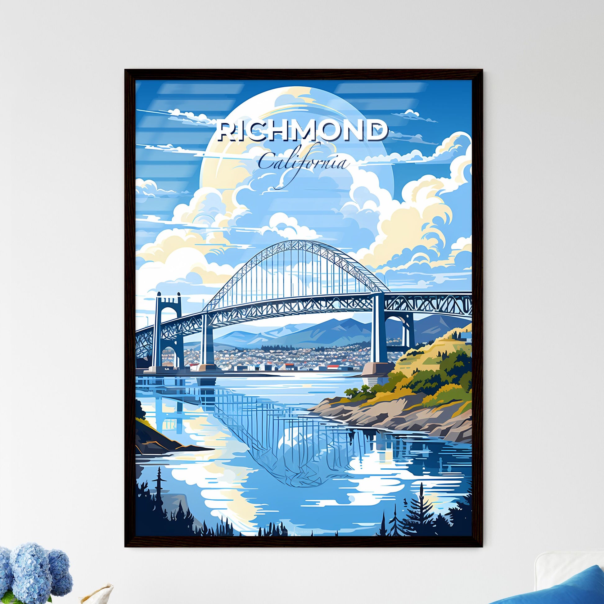 Richmond, California, A Poster of a bridge over water with a city and clouds in the sky Default Title