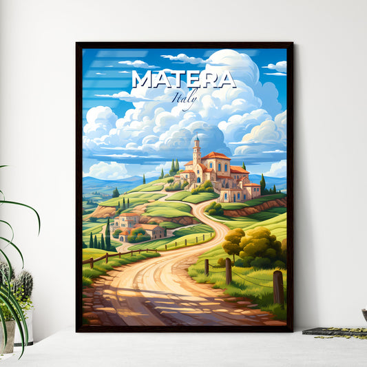 Matera, Italy, A Poster of a landscape with a road and a building on a hill Default Title