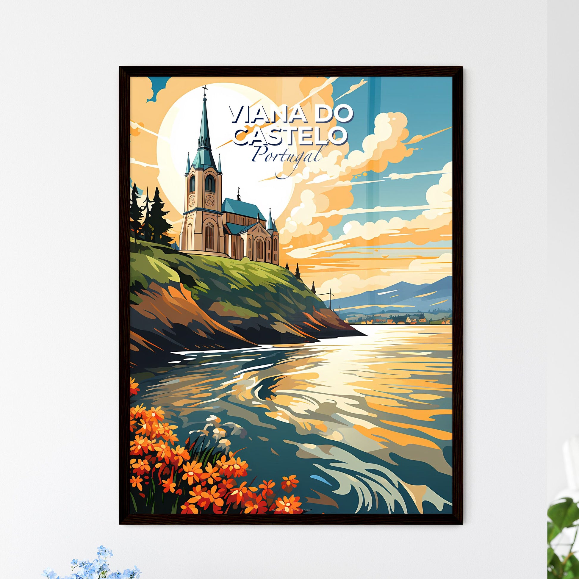 Viana Do Castelo, Portugal, A Poster of a church on a hill by a body of water Default Title