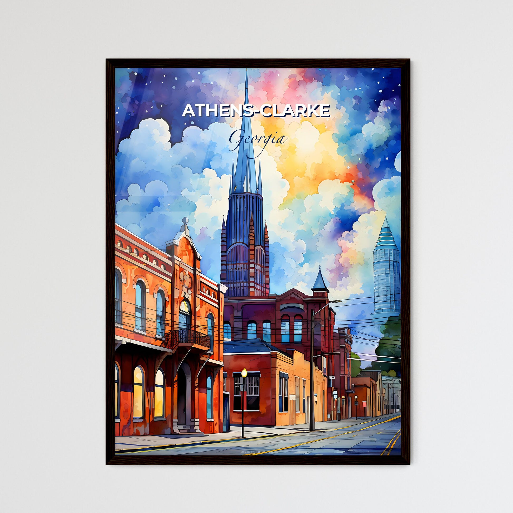 Athens-Clarke, Georgia, A Poster of a street with buildings and a tall tower Default Title
