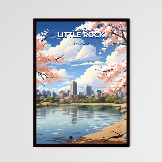 Little Rock, Arkansas, A Poster of a river with pink blossoms and a city in the background Default Title
