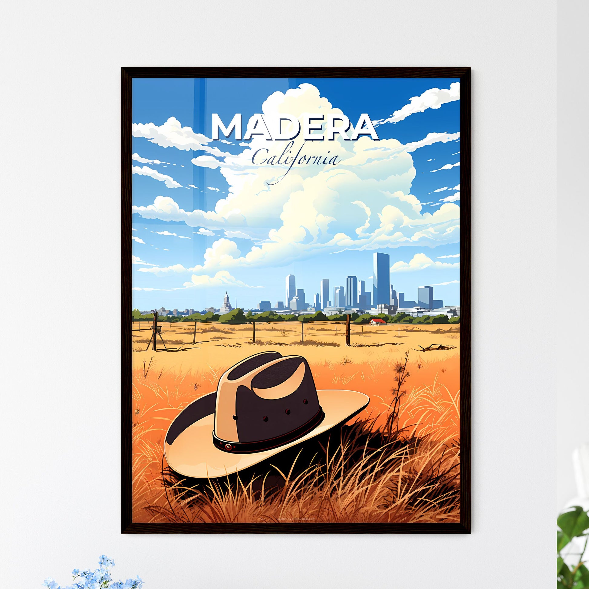 Madera, California, A Poster of a hat in a field with a city in the background Default Title