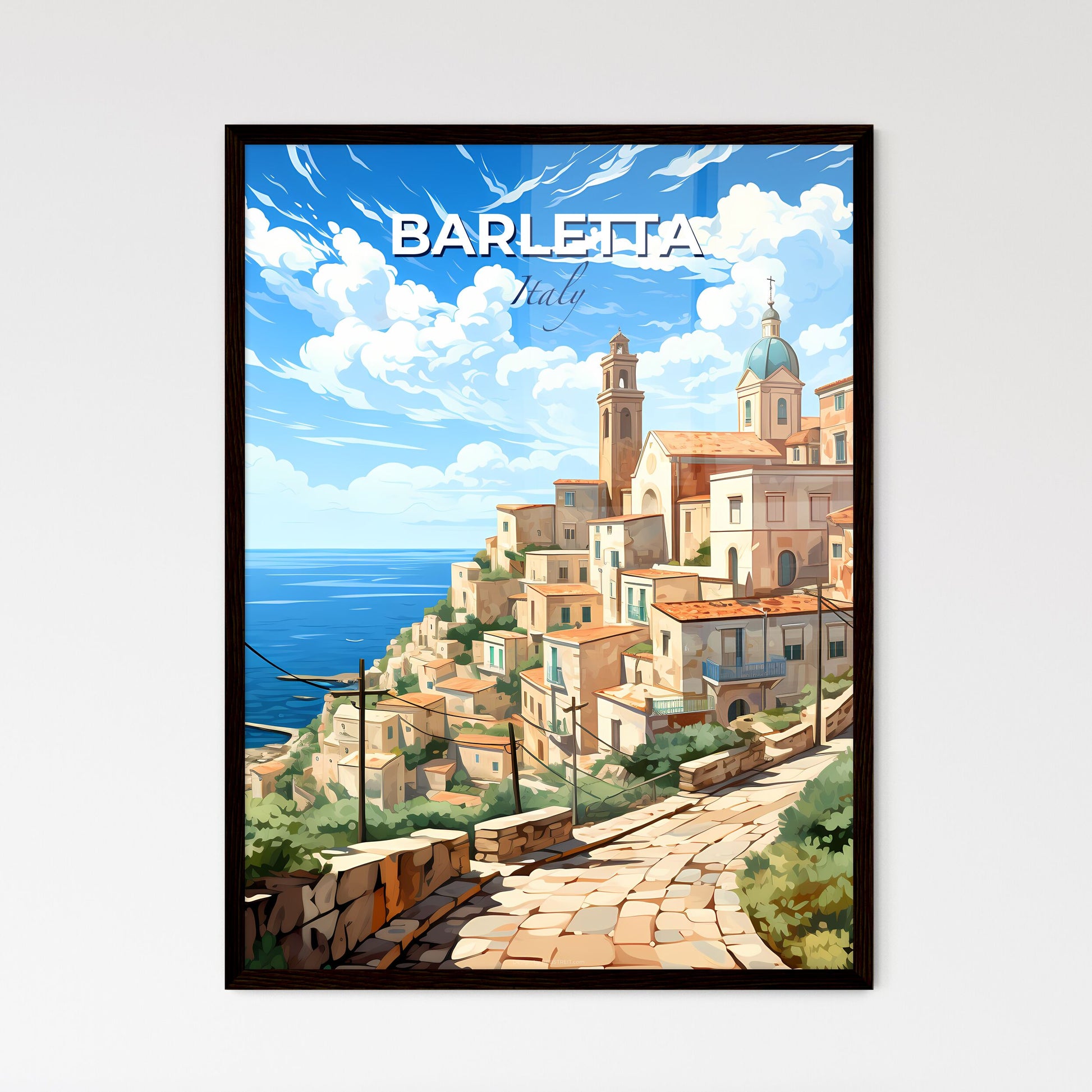 Barletta, Italy, A Poster of a town on a hill by the ocean Default Title