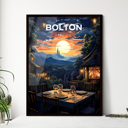 Bolton, North West England, A Poster of a table with wine glasses and a sunset in the background Default Title