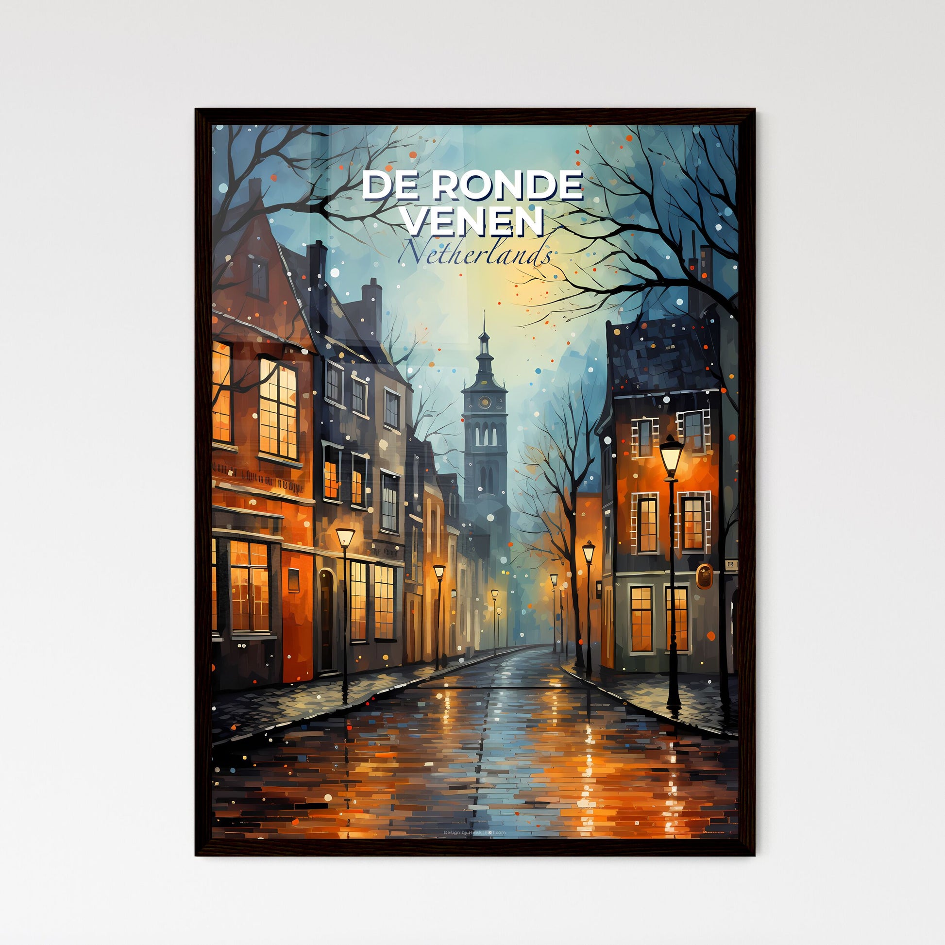 De Ronde Venen, Netherlands, A Poster of a street with buildings and a clock tower Default Title