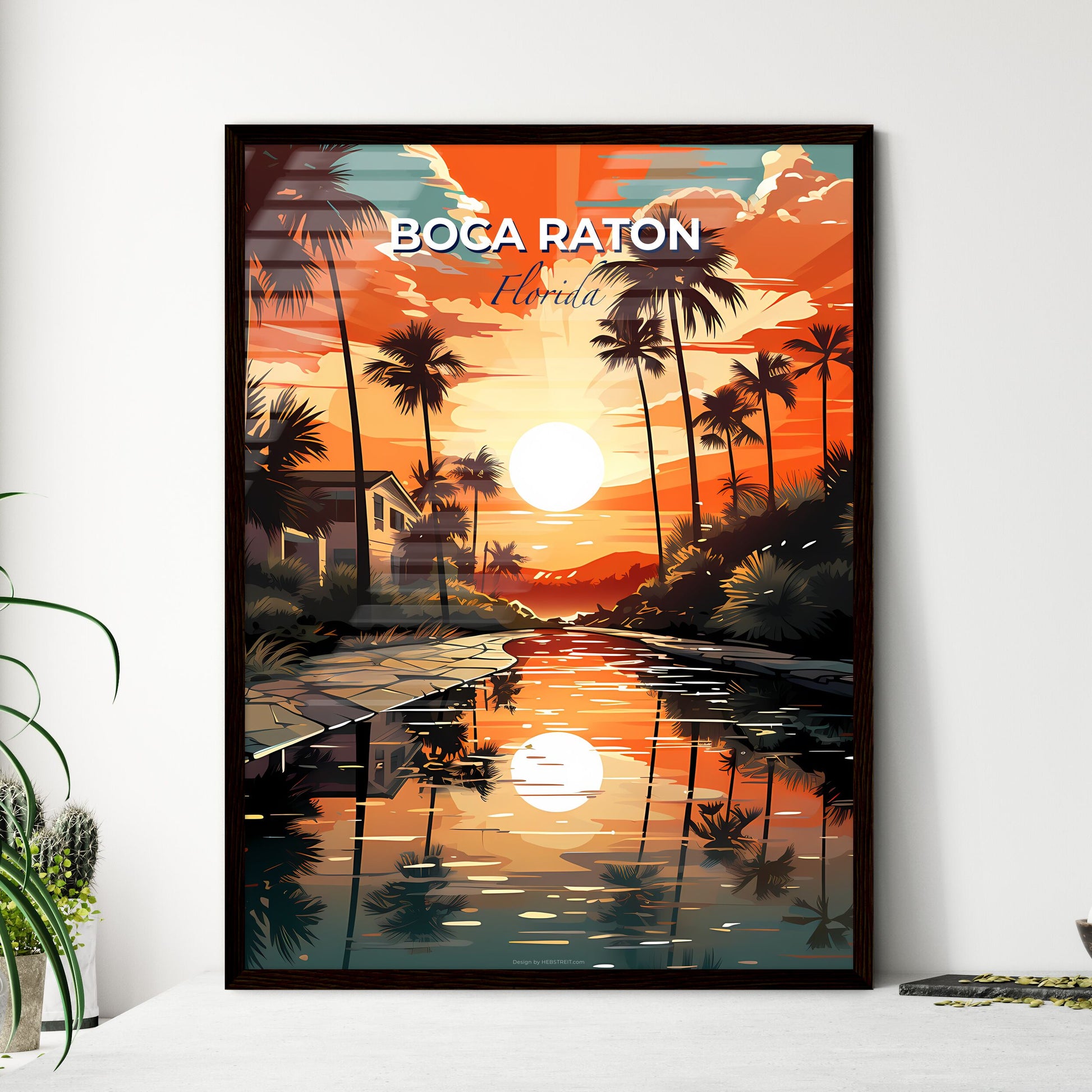 Boca Raton, Florida, A Poster of a sunset over a river with palm trees Default Title