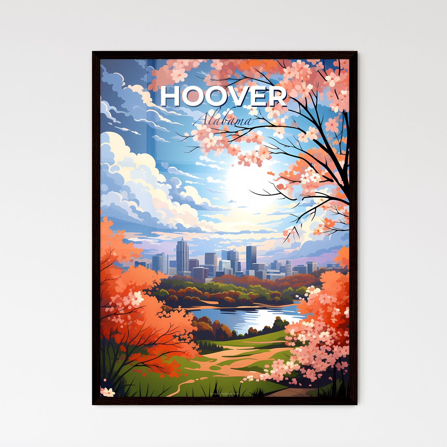 Hoover, Alabama, A Poster of a city landscape with trees and a river Default Title