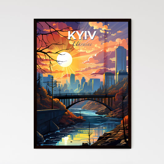 Kyiv, Ukraine, A Poster of a bridge over a river with a city in the background Default Title