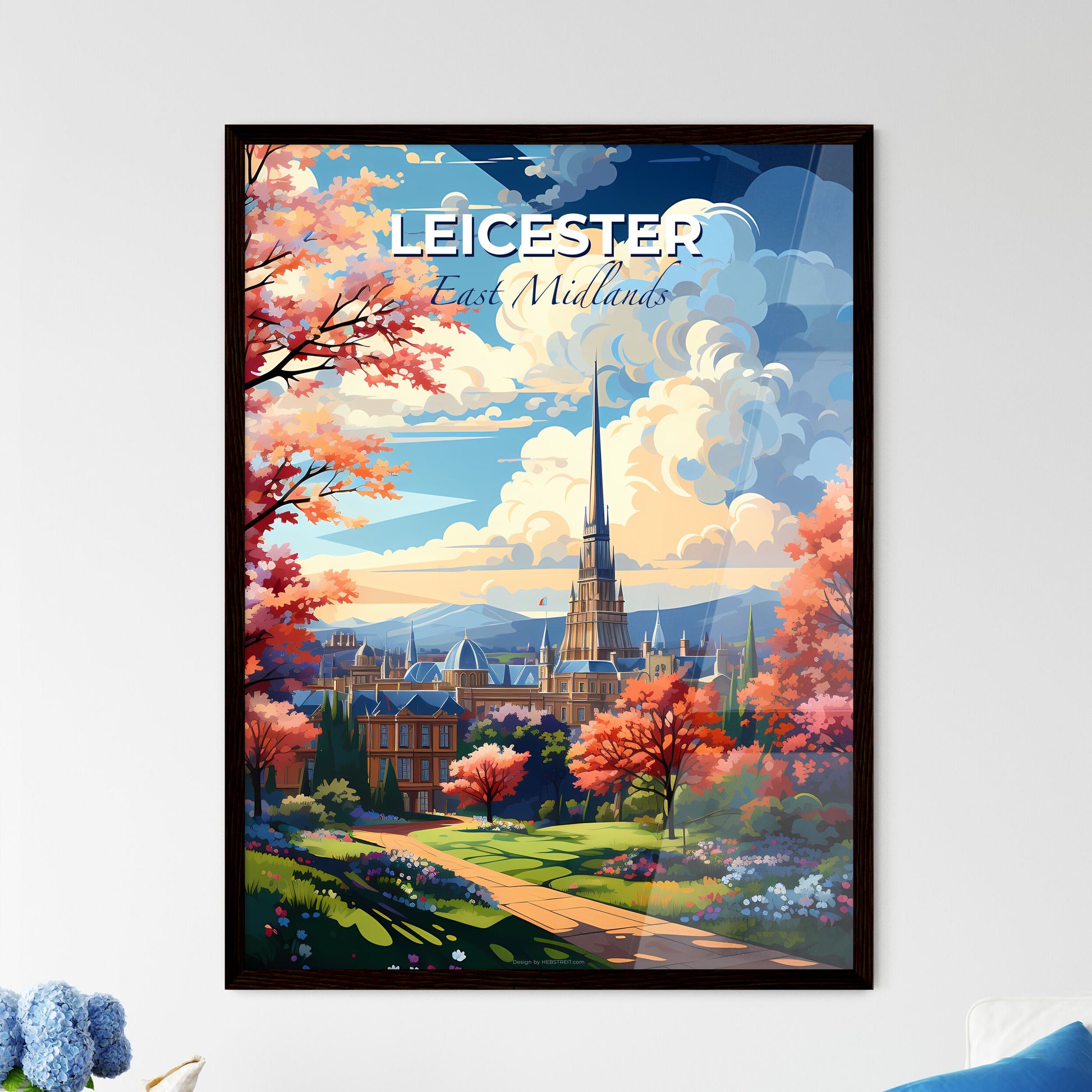 Leicester, East Midlands, A Poster of a landscape with trees and a building Default Title