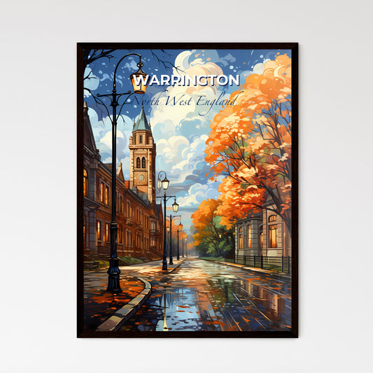 Warrington, North West England, A Poster of a street with trees and a clock tower Default Title