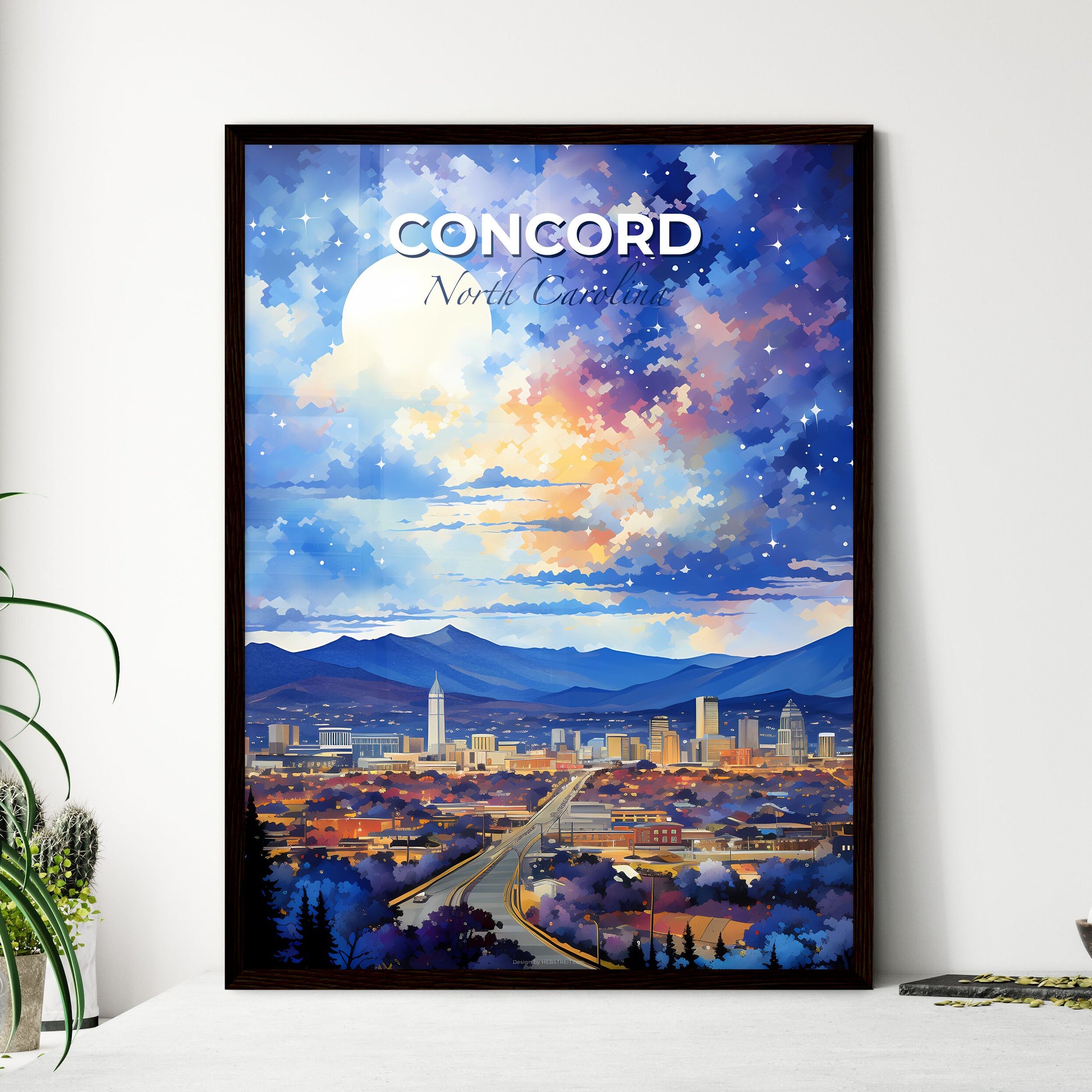 Concord, North Carolina, A Poster of a cityscape with mountains and moon Default Title