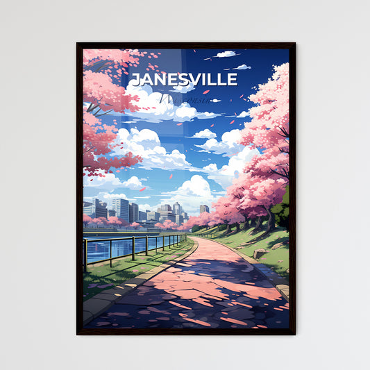 Janesville, Wisconsin, A Poster of a path with pink trees and a city in the background Default Title