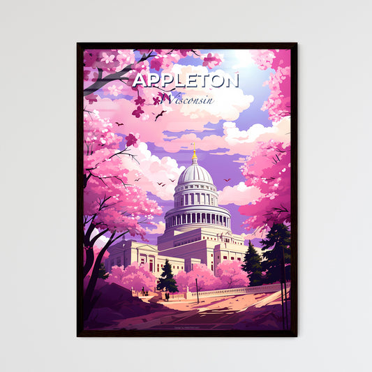 Appleton, Wisconsin, A Poster of a building with a dome and trees with pink blossoms Default Title