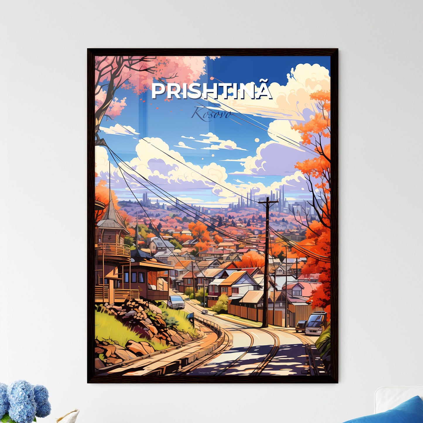 Prishtinã, Kosovo, A Poster of a street with houses and trees Default Title
